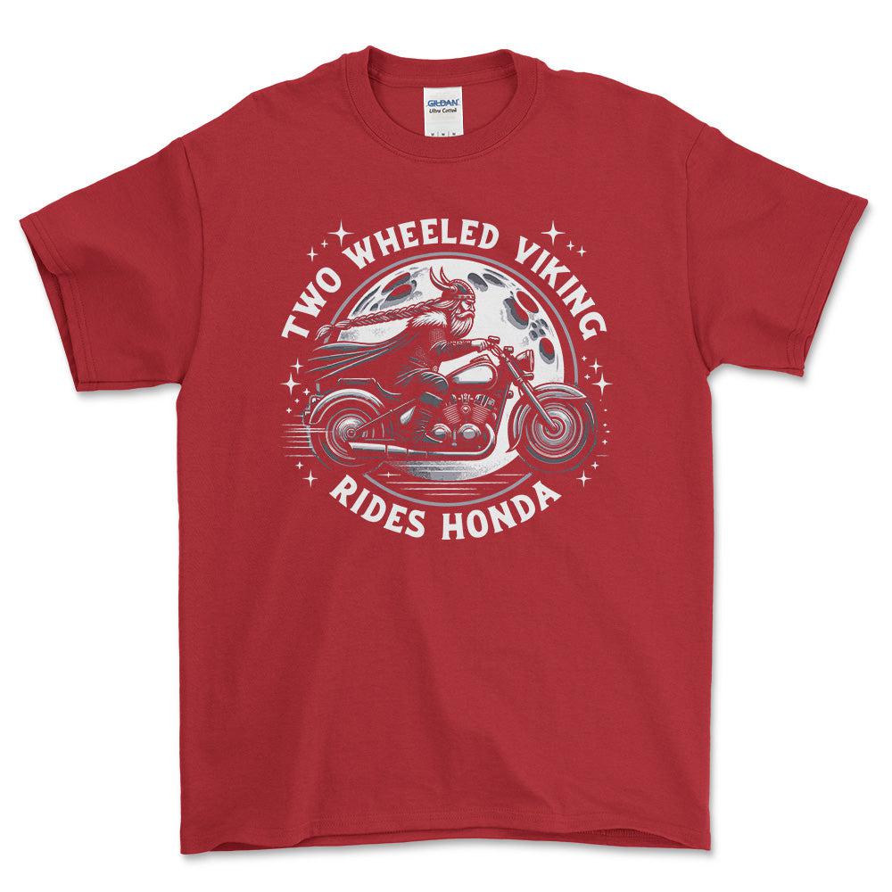 Honda Two Wheeled Viking Rides Honda - Unisex T-Shirt , Bomuld-Beklædning-Honda-Rød-S-Forside-Garage Culture Shop- garage - man cave - merchandise