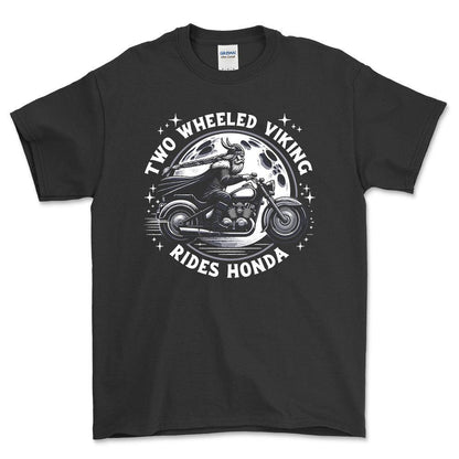 Honda Two Wheeled Viking Rides Honda - Unisex T-Shirt , Bomuld-Beklædning-Honda-Sort-S-Forside-Garage Culture Shop- garage - man cave - merchandise