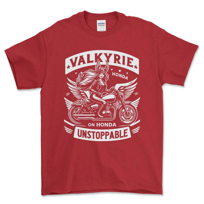 Honda Valkyrie On Honda Unstoppable - Unisex T-Shirt , Bomuld-Beklædning-Honda-Rød-S-Forside-Garage Culture Shop- garage - man cave - merchandise