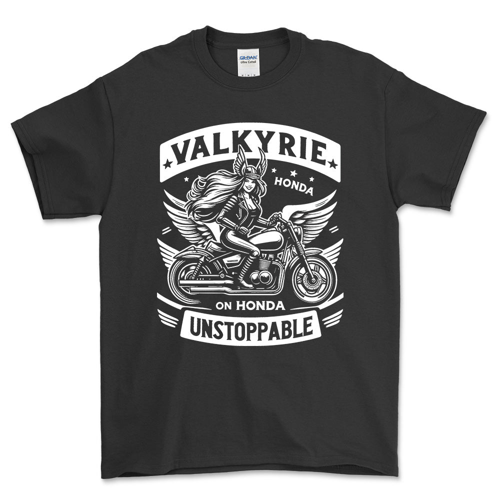 Honda Valkyrie On Honda Unstoppable - Unisex T-Shirt , Bomuld-Beklædning-Honda-Sort-S-Forside-Garage Culture Shop- garage - man cave - merchandise