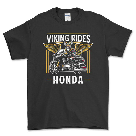 Honda Viking Rides Honda Goldwing - Unisex T-Shirt , Bomuld-Beklædning-Honda-Sort-S-Forside-Garage Culture Shop- garage - man cave - merchandise