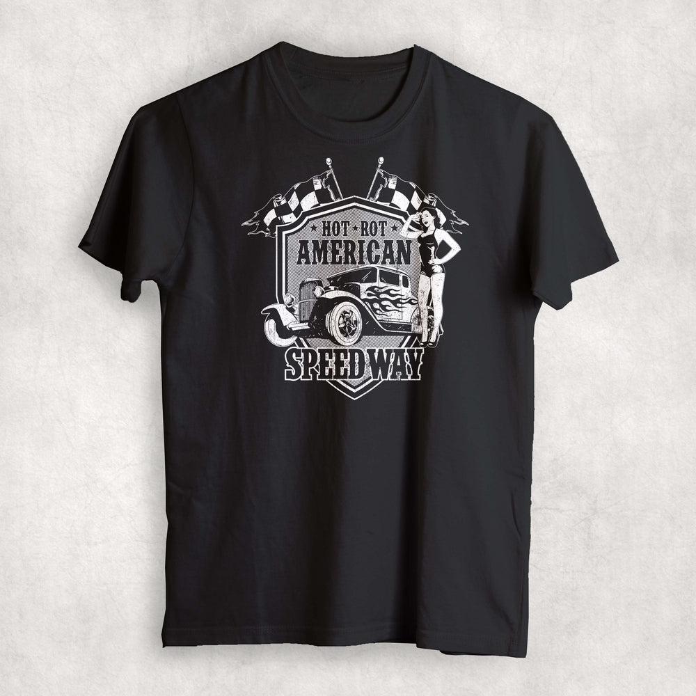 Hot Rod American Speedway Pinup Vintage Unisex T-Shirt , Bomuld-Beklædning-Vintage-Garage Culture Shop- garage - man cave - merchandise