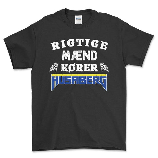 Husaberg Rigtige Mænd Kører - Unisex T-Shirt , Bomuld-Beklædning-Husaberg-Sort-S-Forside-Garage Culture Shop- garage - man cave - merchandise