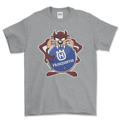 Husqvarna TAZ Unisex T-Shirt , Bomuld-Beklædning-Husqvarna-Grå Sport-S-Forside-Garage Culture Shop- garage - man cave - merchandise