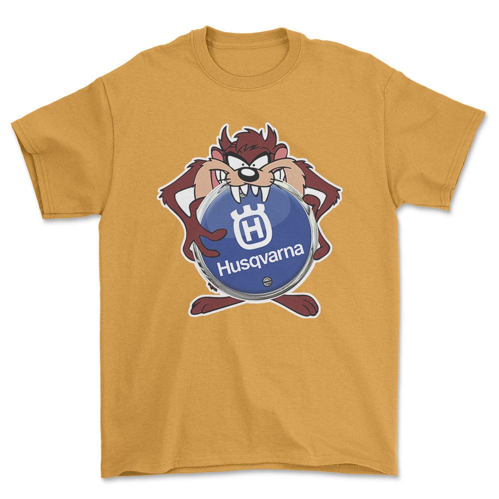 Husqvarna TAZ Unisex T-Shirt , Bomuld-Beklædning-Husqvarna-Guld-S-Forside-Garage Culture Shop- garage - man cave - merchandise