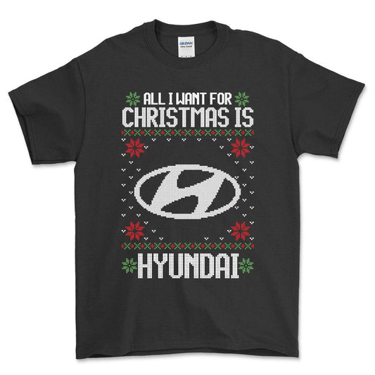 Hyundai - All I Want For Christmas - Unisex T-Shirt , Bomuld-Beklædning-Hyundai-Sort-S-Forside-Garage Culture Shop- garage - man cave - merchandise