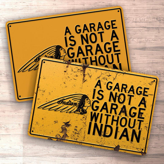 Indian A Garage Is Not A Garage Without Indian Skilte, Musemåtte, Dørmåtte-Skilte-Indian-Garage Culture Shop- garage - man cave - merchandise