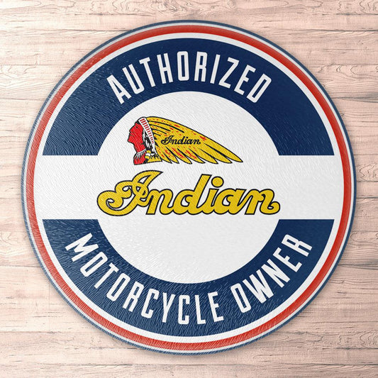 Indian Authorized Motorcycle Owner, Runde Skilte , Musemåtte Rundt , Kop Underlag, Underlagssæt-Runde Skilte-Indian-Garage Culture Shop- garage - man cave - merchandise