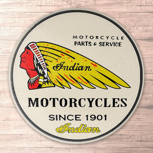 Indian Motorcycle Parts & Service Since 1901, Runde Skilte , Musemåtte Rundt , Kop Underlag, Underlagssæt-Runde Skilte-Indian-Garage Culture Shop- garage - man cave - merchandise