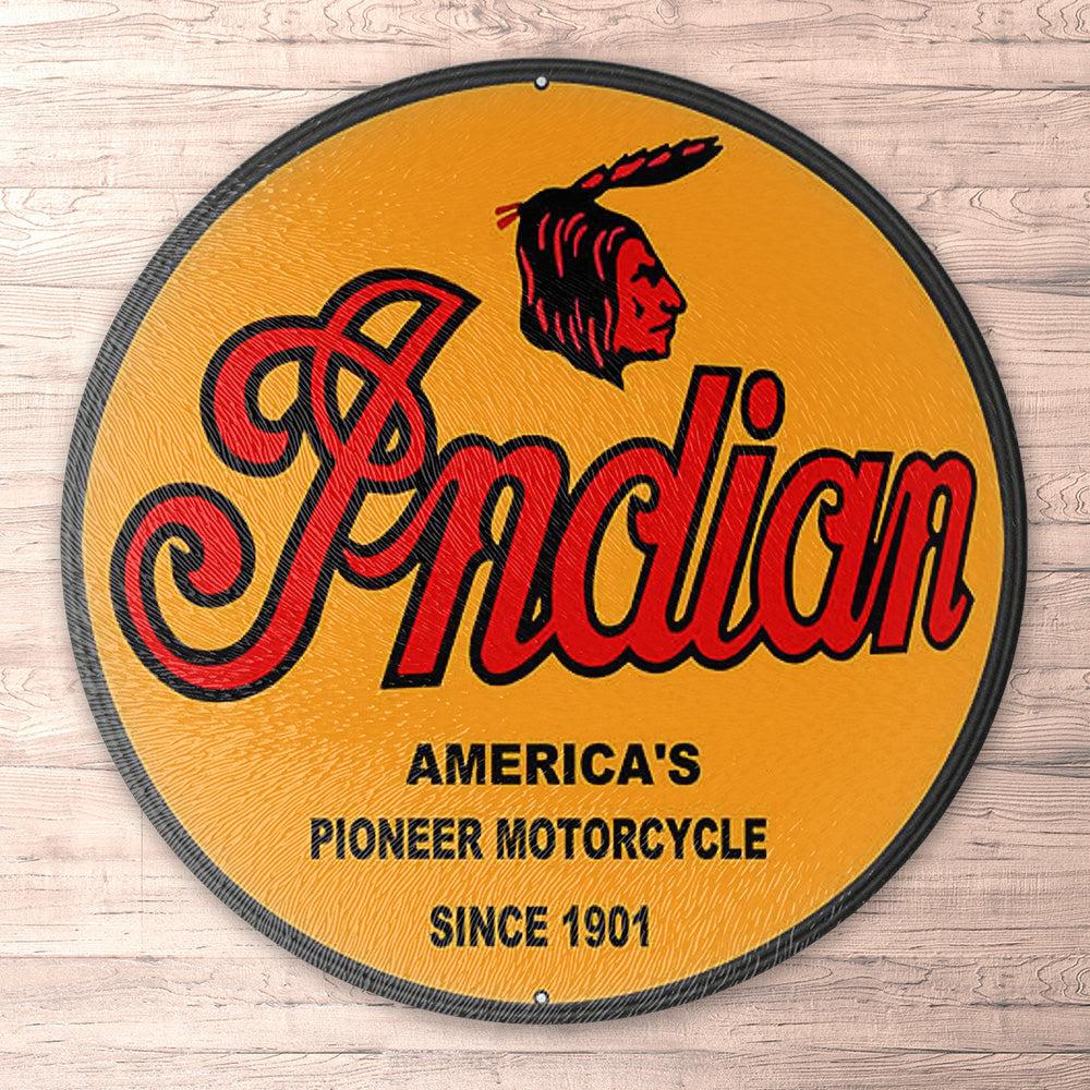 Indian Motorcycle Since 1901, Runde Skilte , Musemåtte Rundt , Kop Underlag, Underlagssæt-Runde Skilte-Indian-Garage Culture Shop- garage - man cave - merchandise