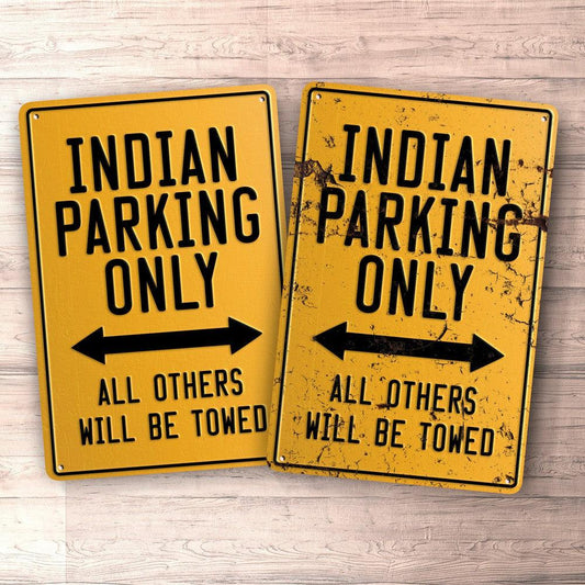 Indian Parking Only Skilte, Musemåtte, Dørmåtte-Parking skilte-Indian-Garage Culture Shop- garage - man cave - merchandise