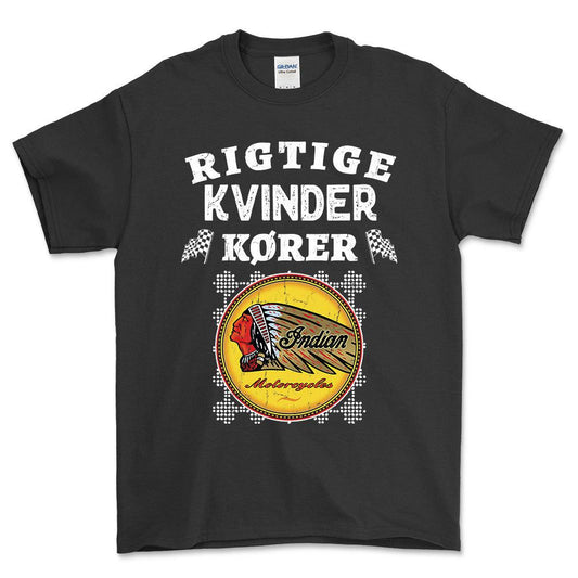 Indian Rigtige Kvinder Kører - Unisex T-Shirt , Bomuld-Beklædning-Indian-Sort-S-Forside-Garage Culture Shop- garage - man cave - merchandise