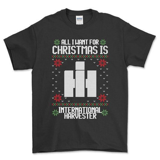 International Harvester - All I Want For Christmas - Unisex T-Shirt , Bomuld-Beklædning-International Harvester-Sort-S-Forside-Garage Culture Shop- garage - man cave - merchandise