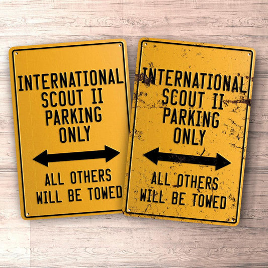 International Scout Ii Parking Only Skilte, Musemåtte, Dørmåtte-Parking skilte-International Scout-Garage Culture Shop- garage - man cave - merchandise