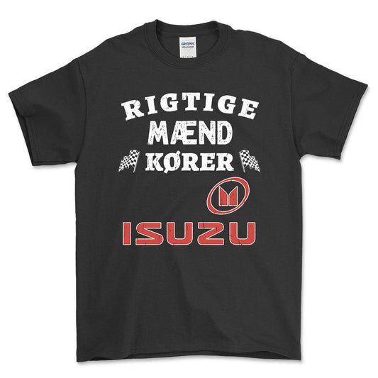 Isuzu Rigtige Mænd Kører - Unisex T-Shirt , Bomuld-Beklædning-Isuzu-Sort-S-Forside-Garage Culture Shop- garage - man cave - merchandise