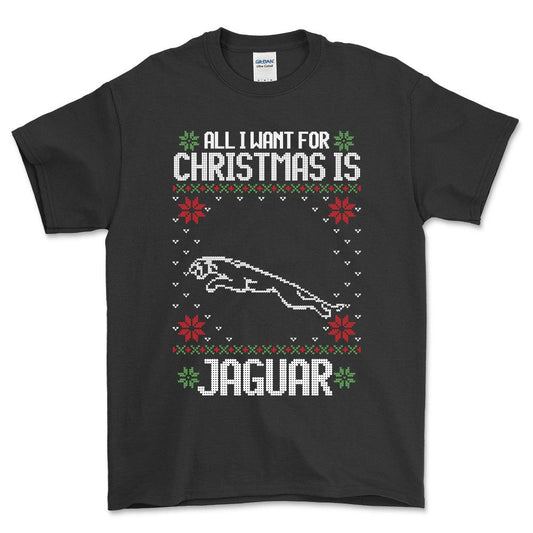 Jaguar - All I Want For Christmas - Unisex T-Shirt , Bomuld-Beklædning-Jaguar-Sort-S-Forside-Garage Culture Shop- garage - man cave - merchandise