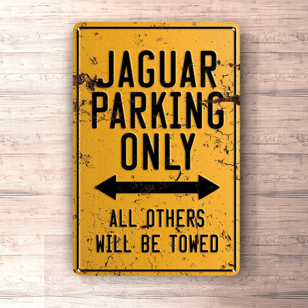 Jaguar Parking Only Skilte, Musemåtte, Dørmåtte-Parking skilte-Jaguar-Garage Culture Shop- garage - man cave - merchandise