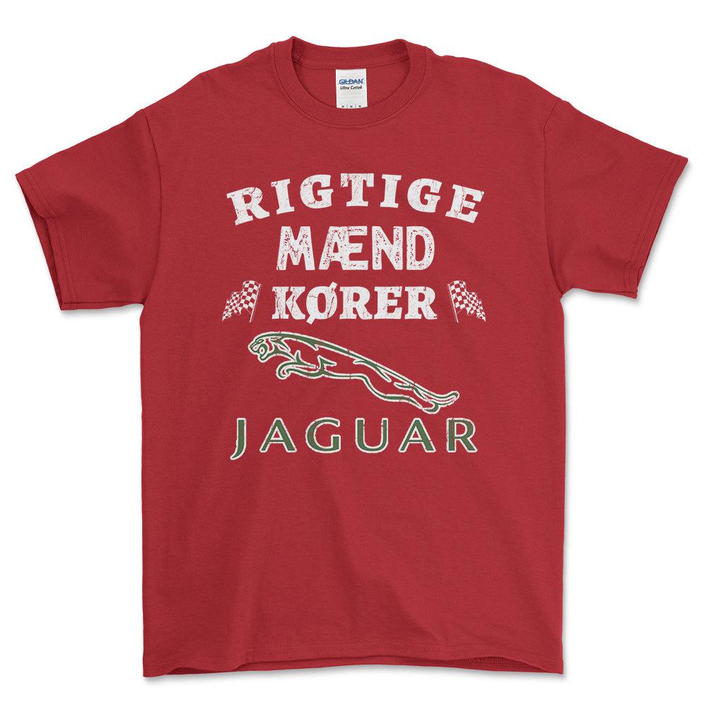 Jaguar Rigtige Mænd Kører - Unisex T-Shirt , Bomuld-Beklædning-Jaguar-Rød-S-Forside-Garage Culture Shop- garage - man cave - merchandise