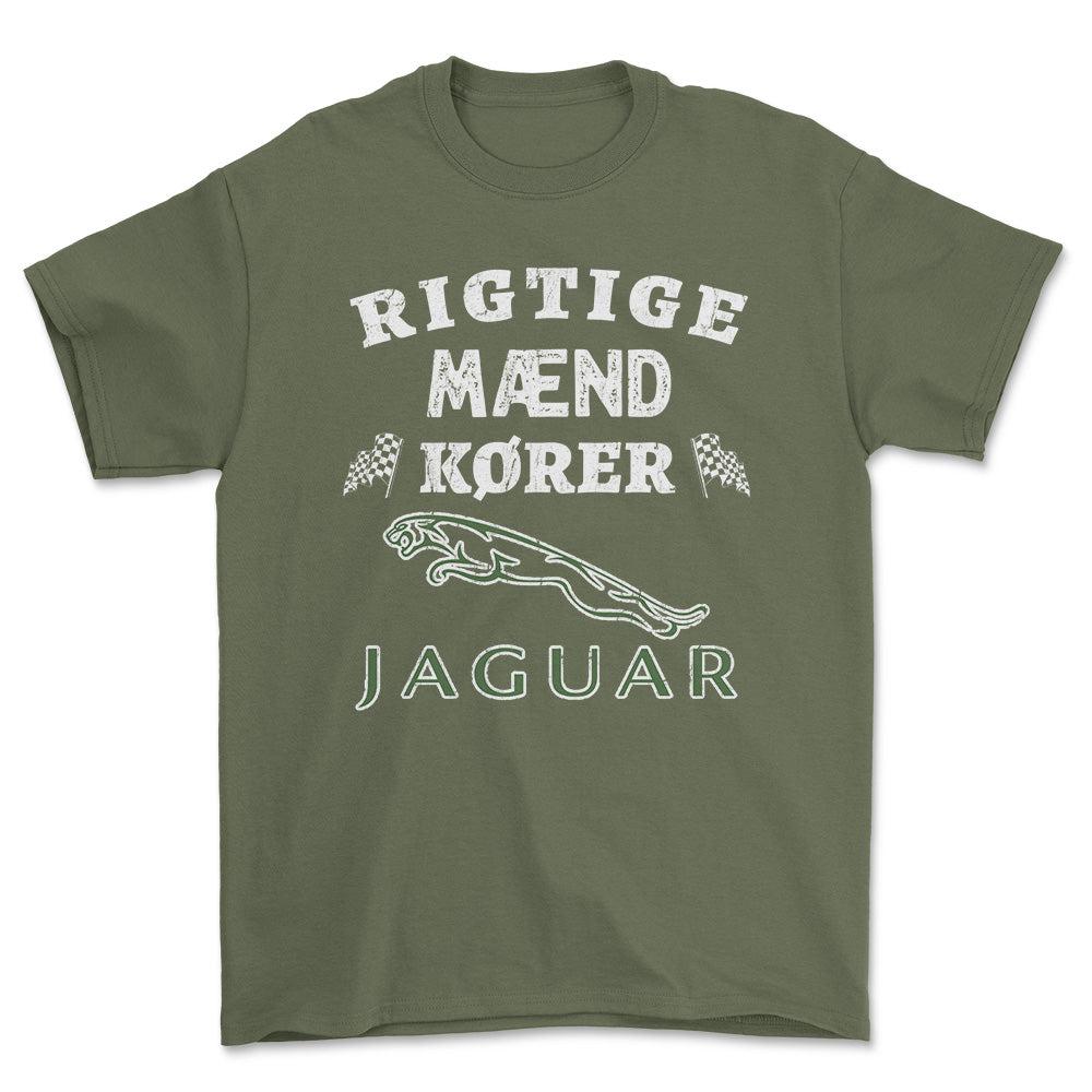 Jaguar Rigtige Mænd Kører - Unisex T-Shirt , Bomuld-Beklædning-Jaguar-Grøn Militær-S-Forside-Garage Culture Shop- garage - man cave - merchandise