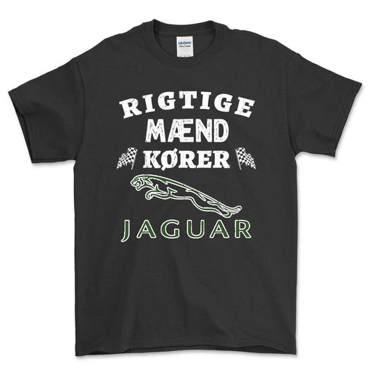 Jaguar Rigtige Mænd Kører - Unisex T-Shirt , Bomuld-Beklædning-Jaguar-Sort-S-Forside-Garage Culture Shop- garage - man cave - merchandise