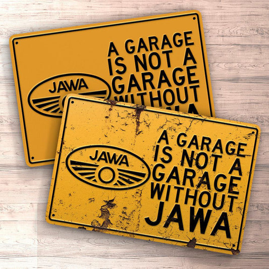 Jawa A Garage Is Not A Garage Without Jawa Skilte, Musemåtte, Dørmåtte-Skilte-Jawa-Garage Culture Shop- garage - man cave - merchandise