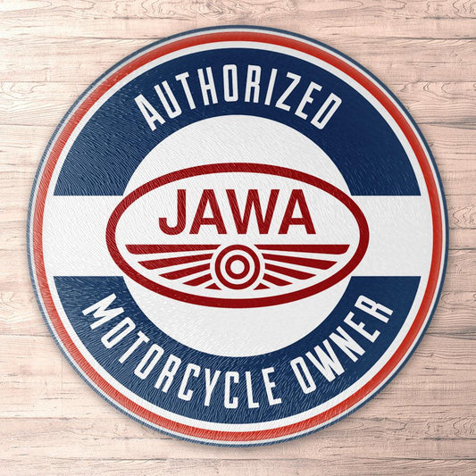 Jawa Authorized Motorcycle Owner, Runde Skilte , Musemåtte Rundt , Kop Underlag, Underlagssæt-Runde Skilte-Jawa-Garage Culture Shop- garage - man cave - merchandise