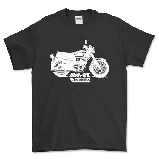 Jawa Cz 350 Unisex T-Shirt , Bomuld-Beklædning-Jawa-Sort-S-Forside-Garage Culture Shop- garage - man cave - merchandise