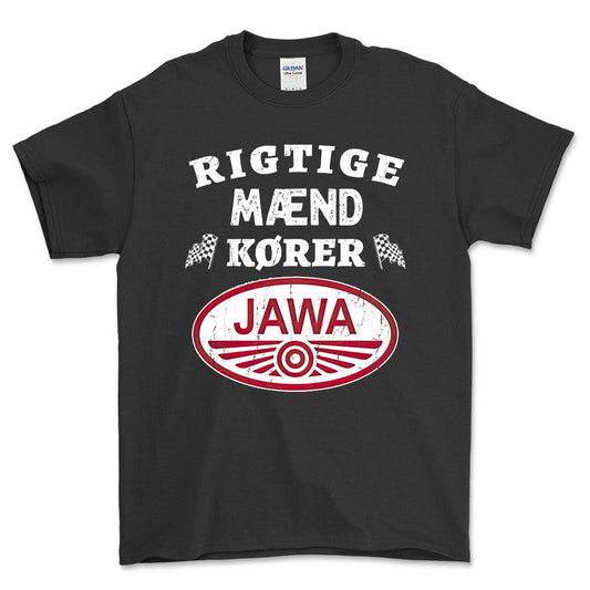 Jawa Rigtige Mænd Kører - Unisex T-Shirt , Bomuld-Beklædning-Jawa-Sort-S-Forside-Garage Culture Shop- garage - man cave - merchandise