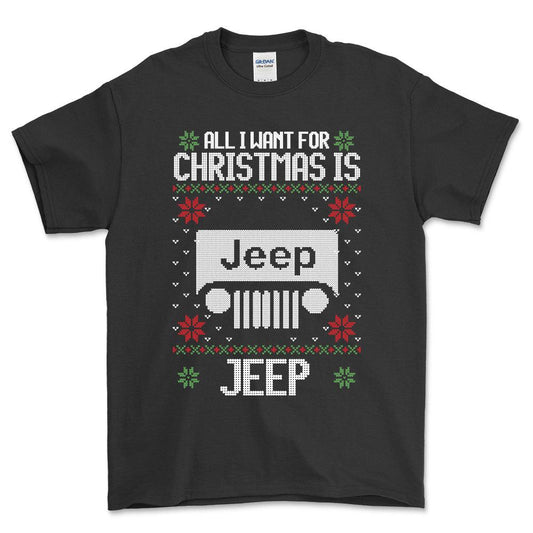 Jeep - All I Want For Christmas - Unisex T-Shirt , Bomuld-Beklædning-Jeep-Sort-S-Forside-Garage Culture Shop- garage - man cave - merchandise