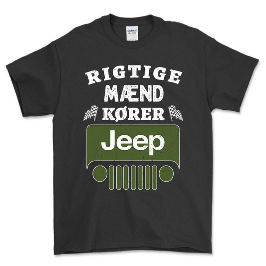 Jeep Rigtige Mænd Kører - Unisex T-Shirt , Bomuld-Beklædning-Jeep-Sort-S-Forside-Garage Culture Shop- garage - man cave - merchandise