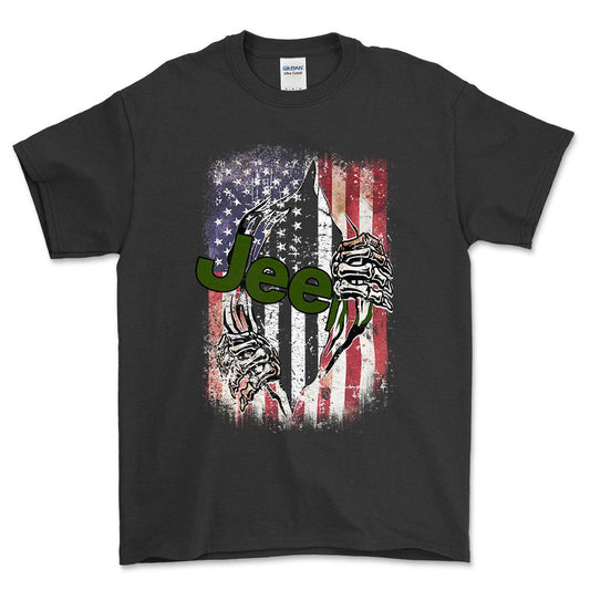 Jeep US Flag Unisex T-Shirt , Bomuld-Beklædning-Jeep-Sort-S-Forside-Garage Culture Shop- garage - man cave - merchandise