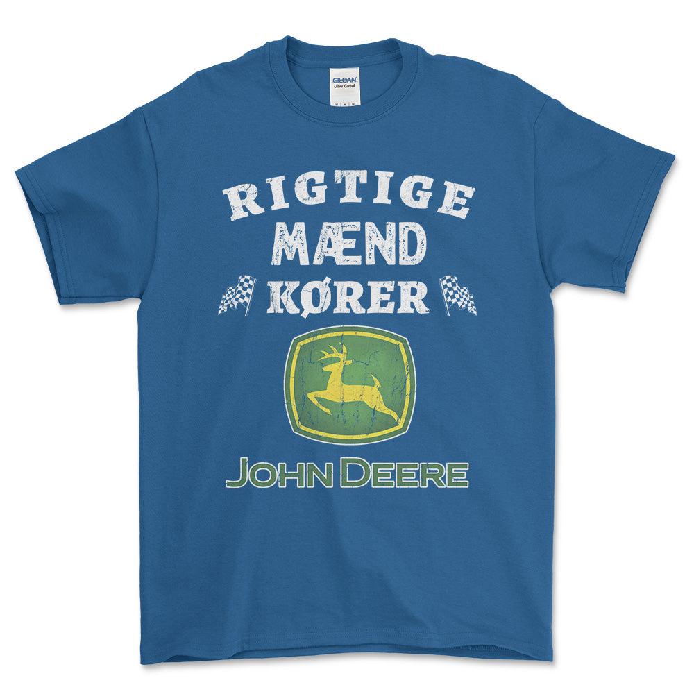 John Deere Rigtige Mænd Kører - Unisex T-Shirt , Bomuld-Beklædning-John Deere-Blå Royal-S-Forside-Garage Culture Shop- garage - man cave - merchandise