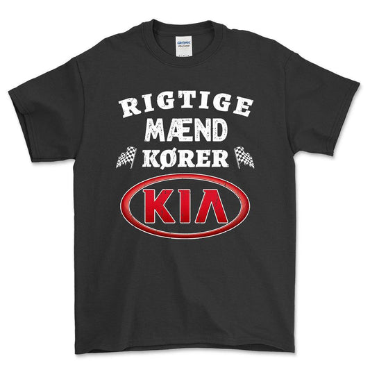 KIA Rigtige Mænd Kører - Unisex T-Shirt , Bomuld-Beklædning-KIA-Sort-S-Forside-Garage Culture Shop- garage - man cave - merchandise