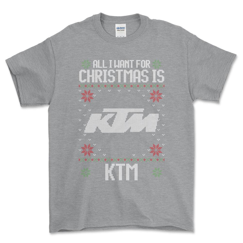 KTM - All I Want For Christmas - Unisex T-Shirt , Bomuld-Beklædning-KTM-Grå Sport-S-Forside-Garage Culture Shop- garage - man cave - merchandise