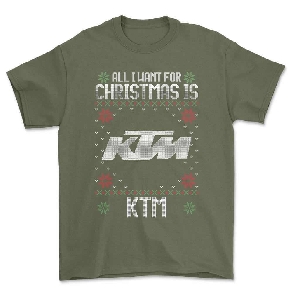 KTM - All I Want For Christmas - Unisex T-Shirt , Bomuld-Beklædning-KTM-Grøn Militær-S-Forside-Garage Culture Shop- garage - man cave - merchandise