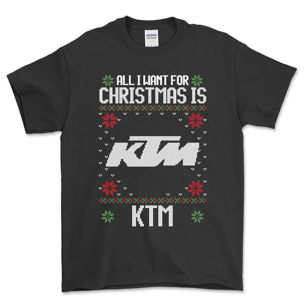 KTM - All I Want For Christmas - Unisex T-Shirt , Bomuld-Beklædning-KTM-Sort-S-Forside-Garage Culture Shop- garage - man cave - merchandise