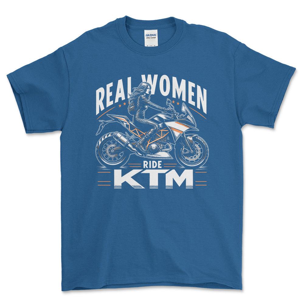 KTM Real Women Ride KTM - Unisex T-Shirt , Bomuld-Beklædning-KTM-Blå Royal-S-Forside-Garage Culture Shop- garage - man cave - merchandise