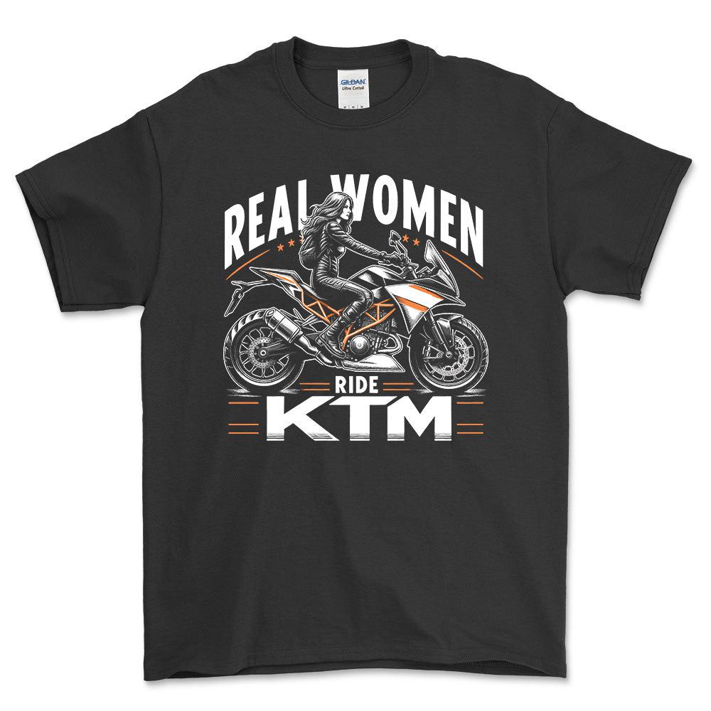 KTM Real Women Ride KTM - Unisex T-Shirt , Bomuld-Beklædning-KTM-Sort-S-Forside-Garage Culture Shop- garage - man cave - merchandise