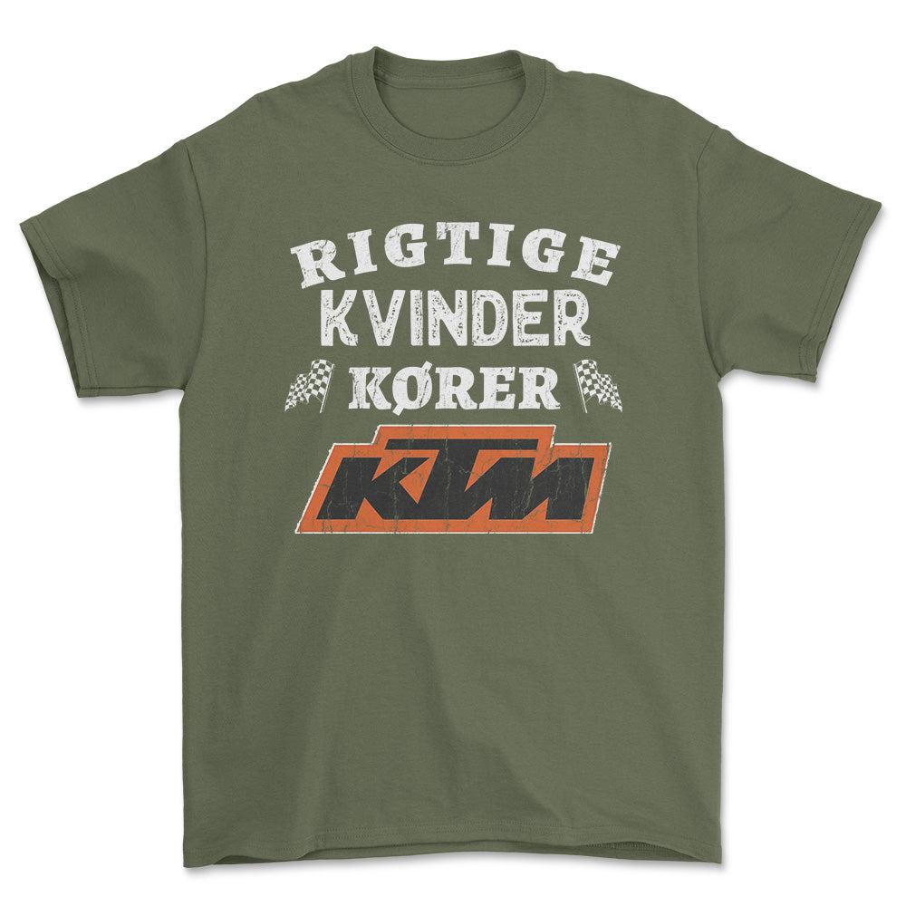 KTM Rigtige Kvinder Kører - Unisex T-Shirt , Bomuld-Beklædning-KTM-Grøn Militær-S-Forside-Garage Culture Shop- garage - man cave - merchandise