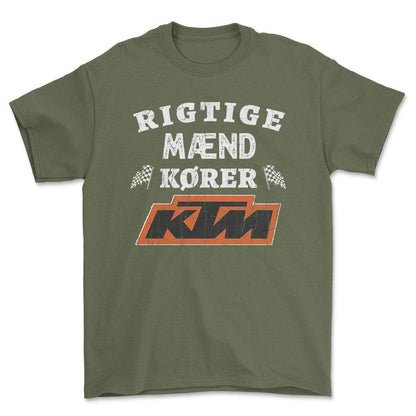 KTM Rigtige Mænd Kører - Unisex T-Shirt , Bomuld-Beklædning-KTM-Grøn Militær-S-Forside-Garage Culture Shop- garage - man cave - merchandise