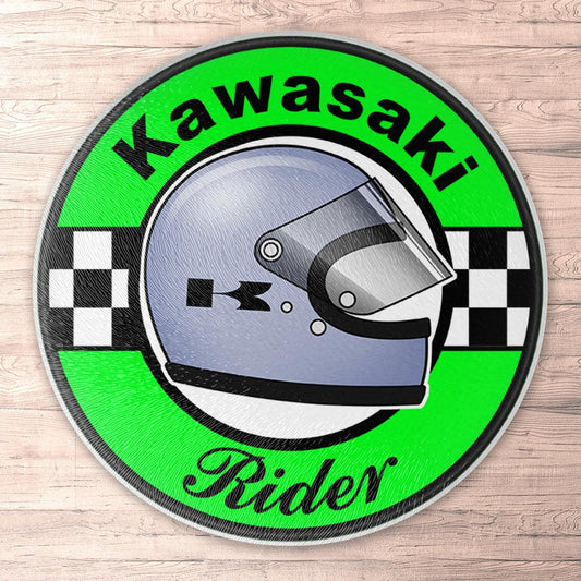 Kawasaki Rider Runde Skilte , Musemåtte Rundt , Kop Underlag, Underlagssæt-Runde Skilte-Kawasaki-Garage Culture Shop- garage - man cave - merchandise