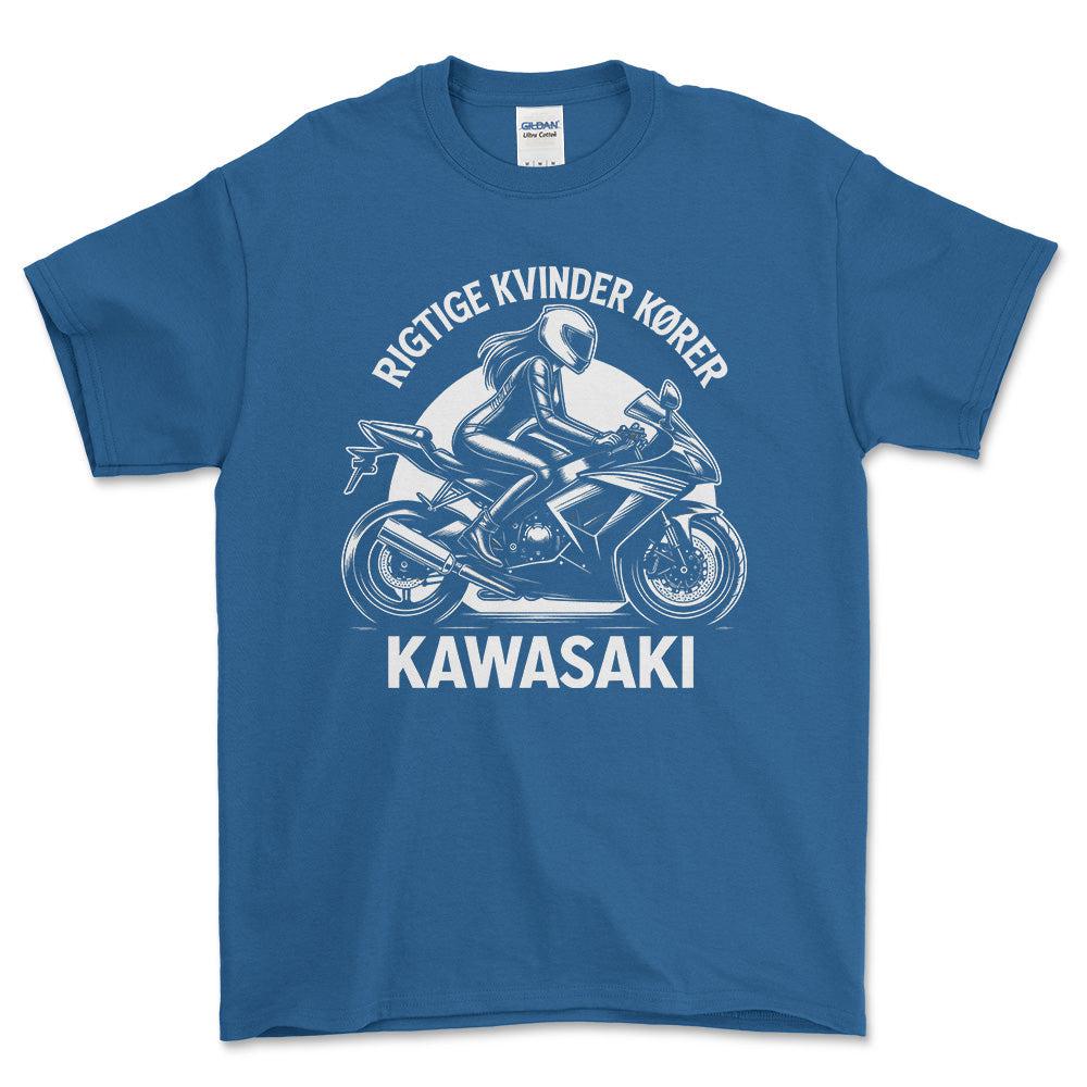 Kawasaki Rigtige Kvinder Kører Kawasaki - Unisex T-Shirt , Bomuld-Beklædning-Kawasaki-Blå Royal-S-Forside-Garage Culture Shop- garage - man cave - merchandise