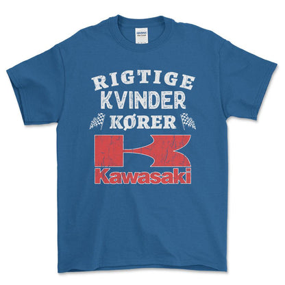 Kawasaki Rigtige Kvinder Kører - Unisex T-Shirt , Bomuld-Beklædning-Kawasaki-Blå Royal-S-Forside-Garage Culture Shop- garage - man cave - merchandise