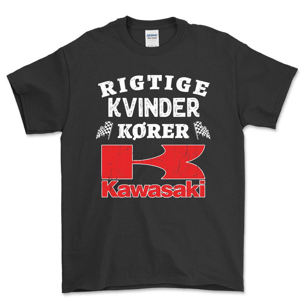 Kawasaki Rigtige Kvinder Kører - Unisex T-Shirt , Bomuld-Beklædning-Kawasaki-Sort-S-Forside-Garage Culture Shop- garage - man cave - merchandise