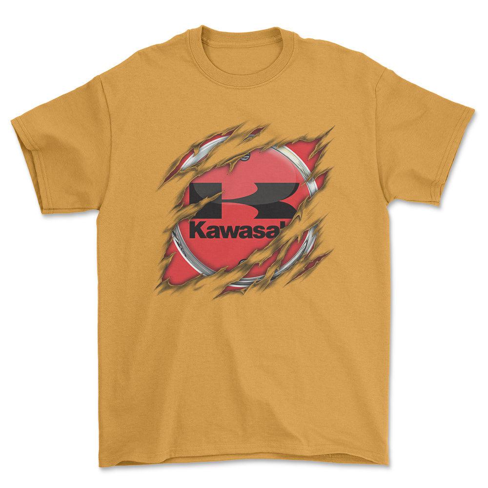 Kawasaki Ripped Unisex T-Shirt , Bomuld-Beklædning-Kawasaki-Hvid-S-Forside-Garage Culture Shop- garage - man cave - merchandise