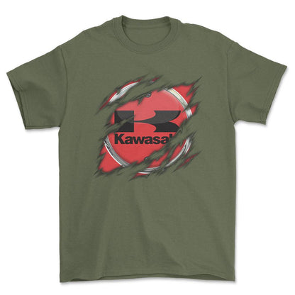 Kawasaki Ripped Unisex T-Shirt , Bomuld-Beklædning-Kawasaki-Grå Sport-S-Forside-Garage Culture Shop- garage - man cave - merchandise