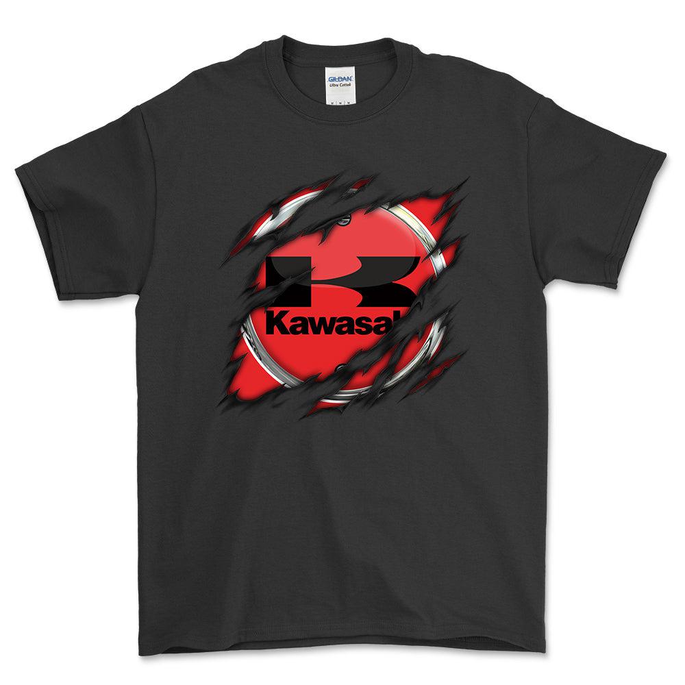 Kawasaki Ripped Unisex T-Shirt , Bomuld-Beklædning-Kawasaki-Sort-S-Forside-Garage Culture Shop- garage - man cave - merchandise