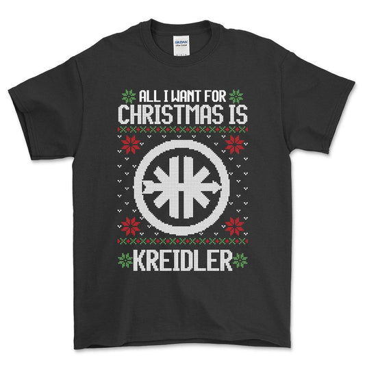 Kreidler - All I Want For Christmas - Unisex T-Shirt , Bomuld-Beklædning-Kreidler-Sort-S-Forside-Garage Culture Shop- garage - man cave - merchandise