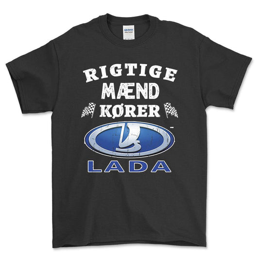 Lada Rigtige Mænd Kører - Unisex T-Shirt , Bomuld-Beklædning-Lada-Sort-S-Forside-Garage Culture Shop- garage - man cave - merchandise