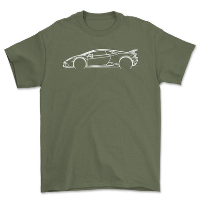 Lamborghini Huracan Performante Outline - Unisex T-Shirt , Bomuld-Beklædning-Lamborghini-Grøn Militær-S-Forside-Garage Culture Shop- garage - man cave - merchandise